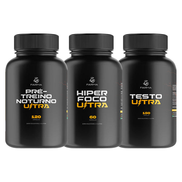 Kit Pré treino Noturno Ultra 120 Cápsulas + Hiper Foco Ultra 60 Cápsulas + Testo Ultra 150 Cápsulas