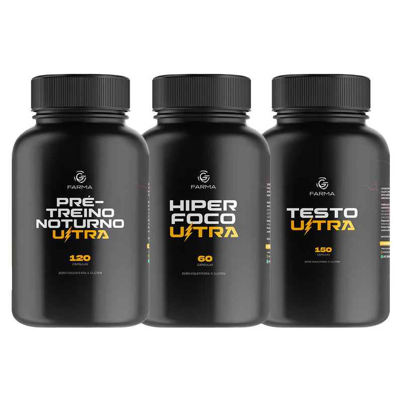 Kit Pré treino Noturno Ultra 120 Cápsulas + Hiper Foco Ultra 60 Cápsulas + Testo Ultra 150 Cápsulas