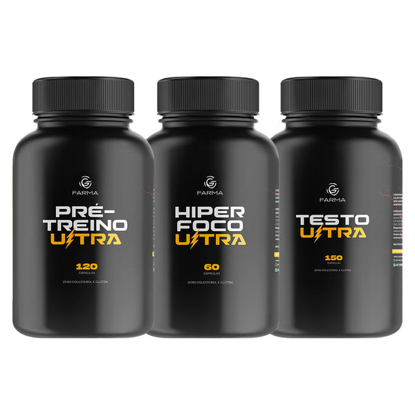 Kit Pré Treino Ultra 120 Cápsulas + Hiper Foco Ultra 150 Cápsulas + Testo Ultra 150 Cápsulas