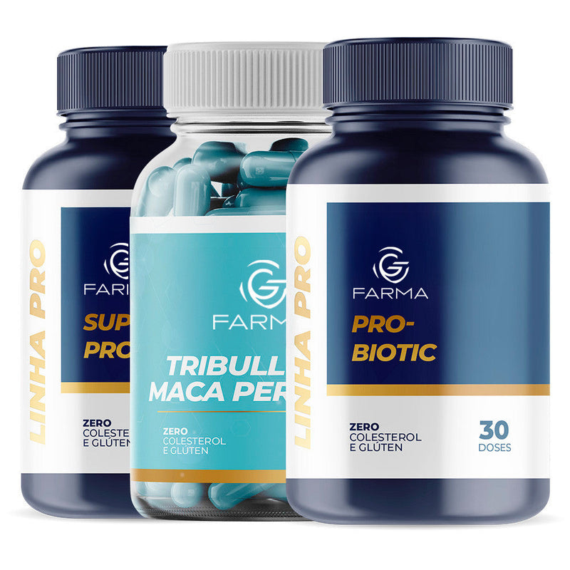 Super Testo Pro 120 Cápsulas + Tribullus + Maca Peruana 120 Cápsulas + Pró - Biotic 60 Cápsulas